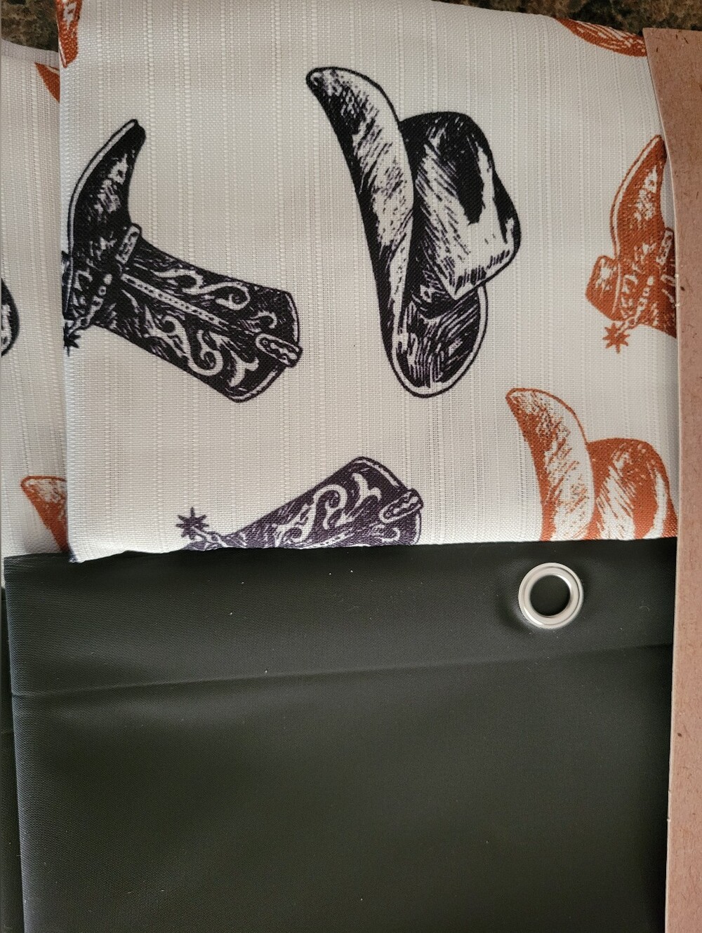 New Wrangler Shower Curtain Set Fall Halloween Boots Hats Pumpkins Beige